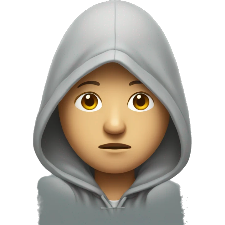Frowning bald emoji wearing a hoodie emoji