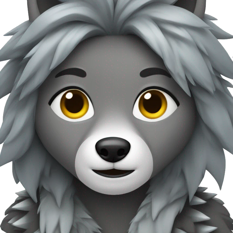 Miniature female, black and gray wolf with spiky hair emoji