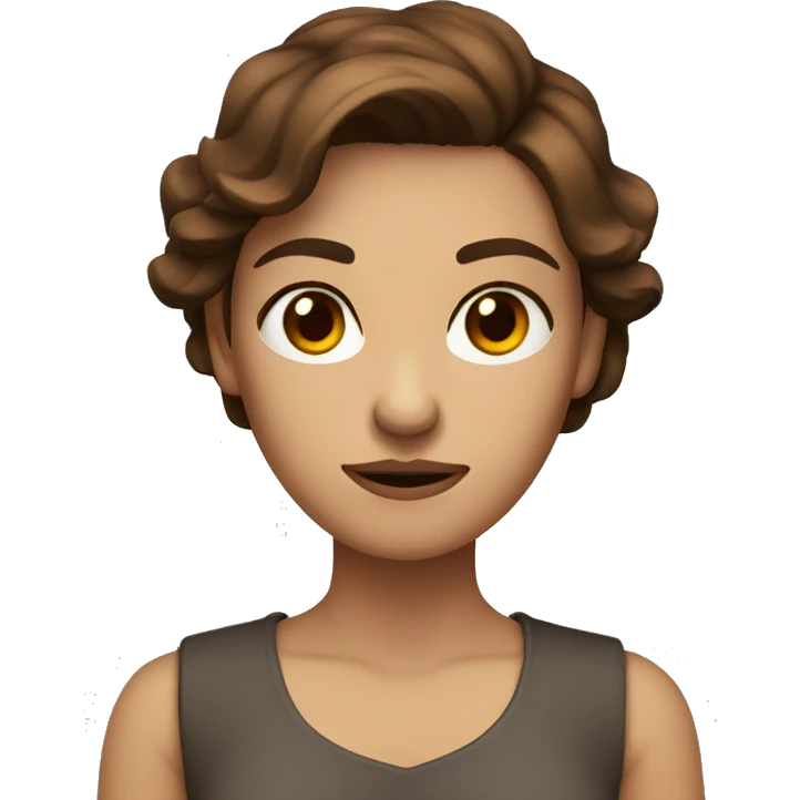 Woman Brown hair brown eyes fair skin with crossed arms slightly angry  emoji