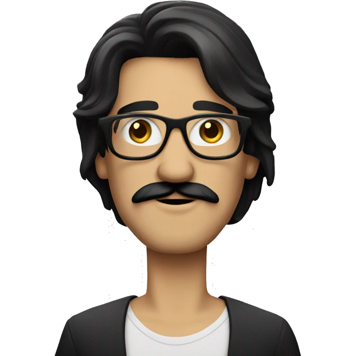 a white man with black, long and straight hair, a black mustache and glasses emoji