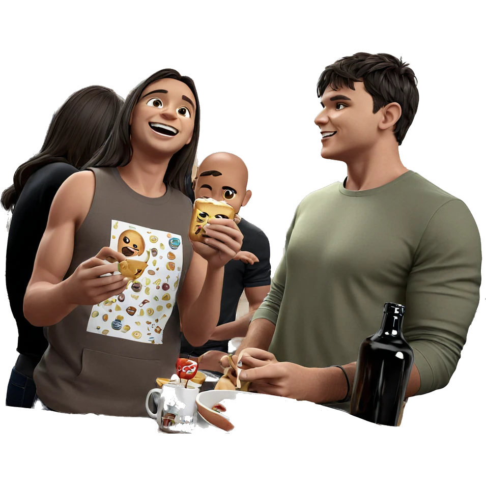 friends enjoying food indoors emoji