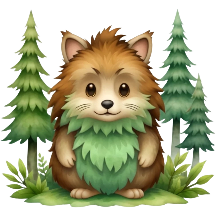 watercolor furry creature in a misty forest emoji