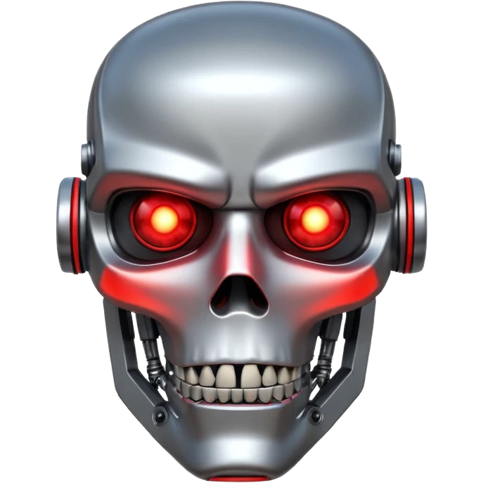 terminator robot head, metallic, glowing red eyes, dramatic lighting emoji