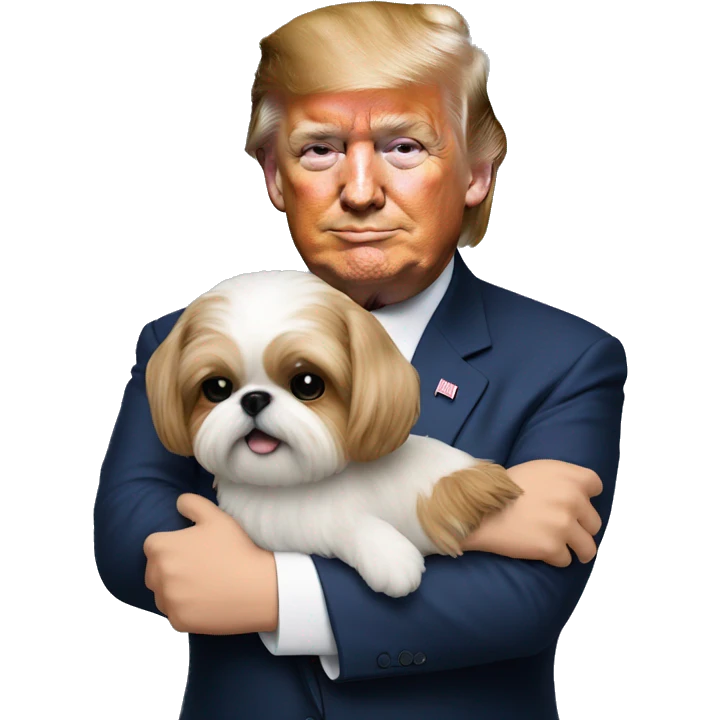 Donald trump holding a shih tzu dog in his arms emoji