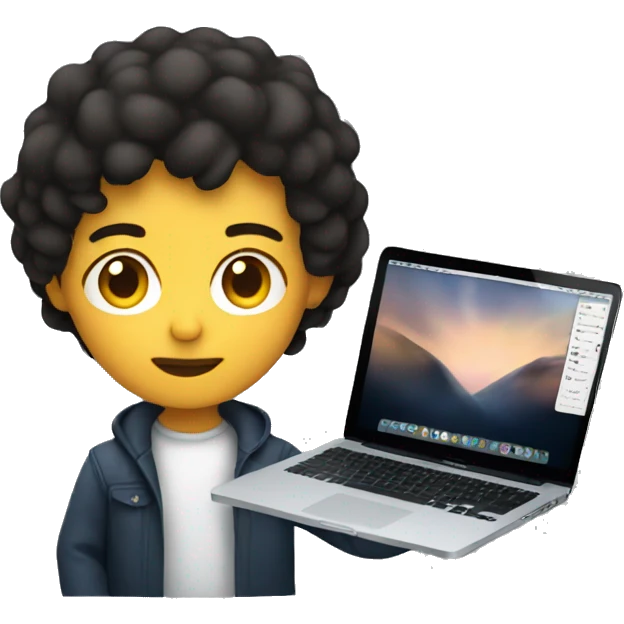 dark haired developer with macbook emoji