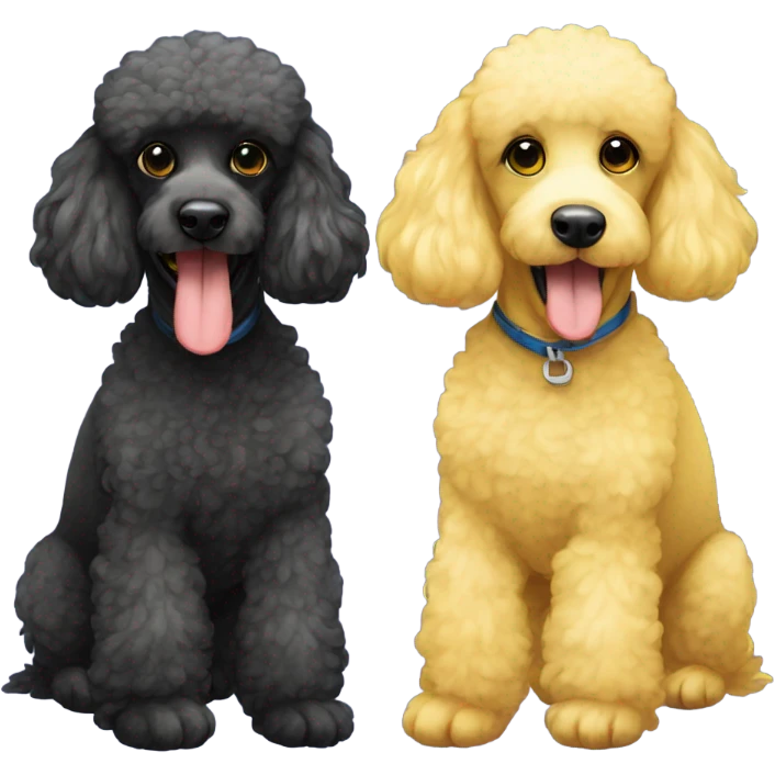 Two poodles, one black and the other yellow emoji