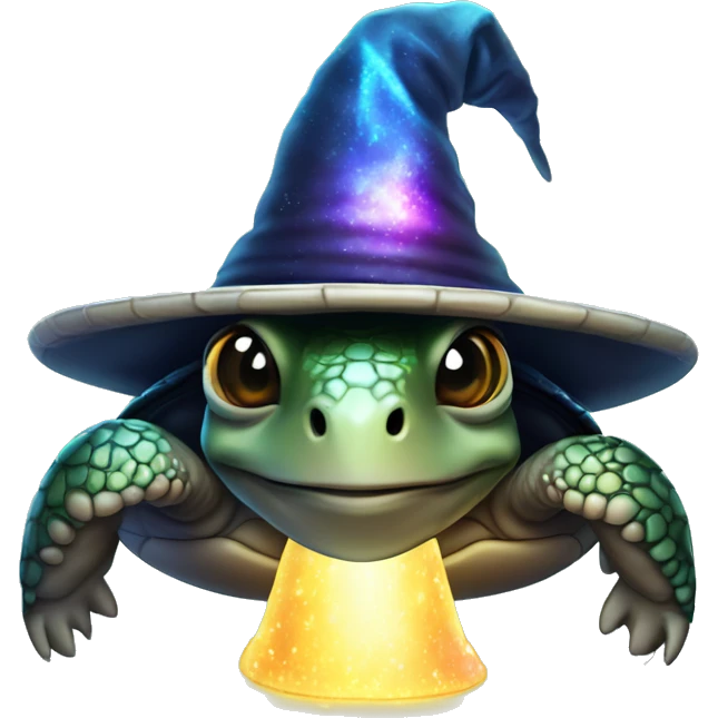 Dark iridescent sea turtle glowing with a wizard hat emoji