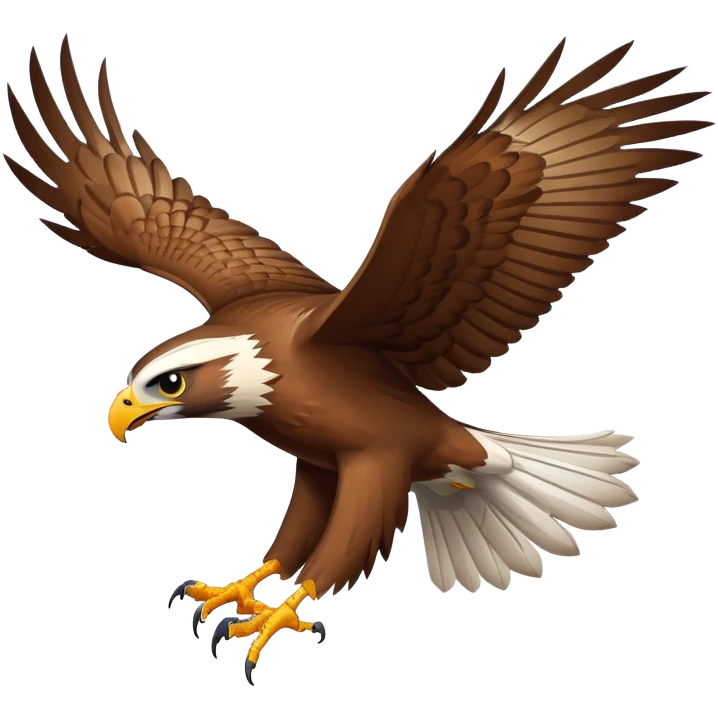 An emoji of a majestic hawk in mid-flight, with its wings spread wide. Sharp eyes, strong beak, and detailed feathers, symbolizing power, focus, and speed emoji