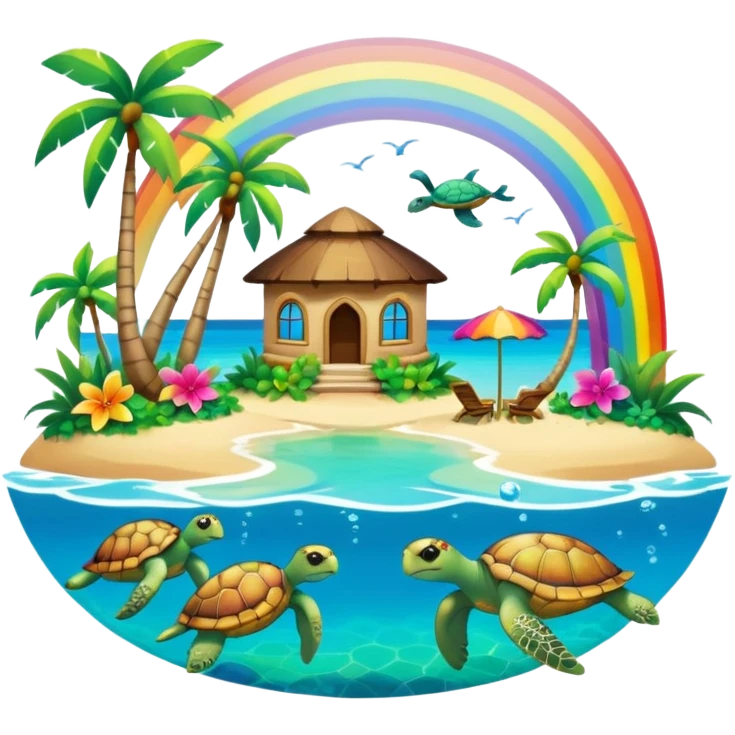 Rainbow on a paradise island with turtles  emoji