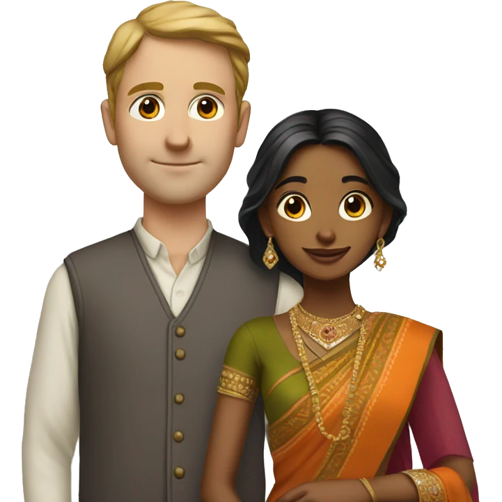 Pretty indian girl in sari with white man emoji