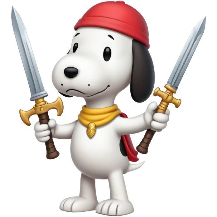 Snoopy and Woodstock holding sai weapon emoji