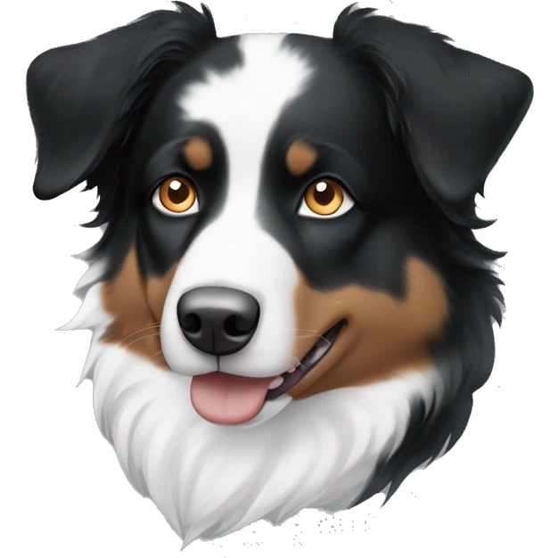Black and white Australian shepherd with one blue eye and one brown eye with white stripe between eyes emoji