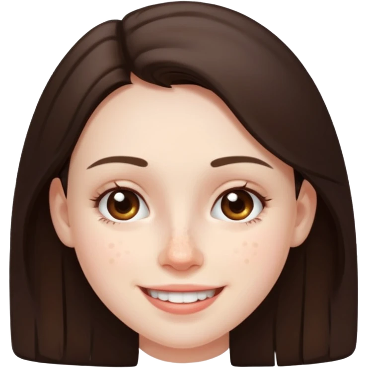 brunette with pimples on her cheek and forehead, still smiling (very visible spots) emoji