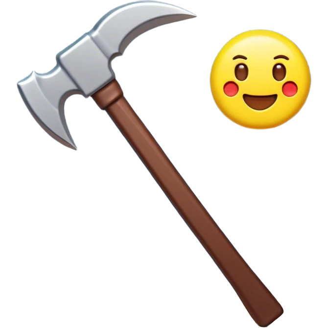 Clash of Clans aesthetic: Cinematic Playful Pixel 3D Pickaxe Portrait Emoji, rendered in a 3D vector-style similar to standard emojis with minimal shading and bold, simplified shapes. A compact, distinct form with signature details, softly glowing with a pixelated adventure charm. Simplified yet unmistakably iconic, highly detailed and consistent, glowing with a soft radiance and high shine. Stylized with a touch of classic pixel-art charm and a soft glowing outline, capturing the essence of a beloved gaming relic with a friendly, playful manner! emoji