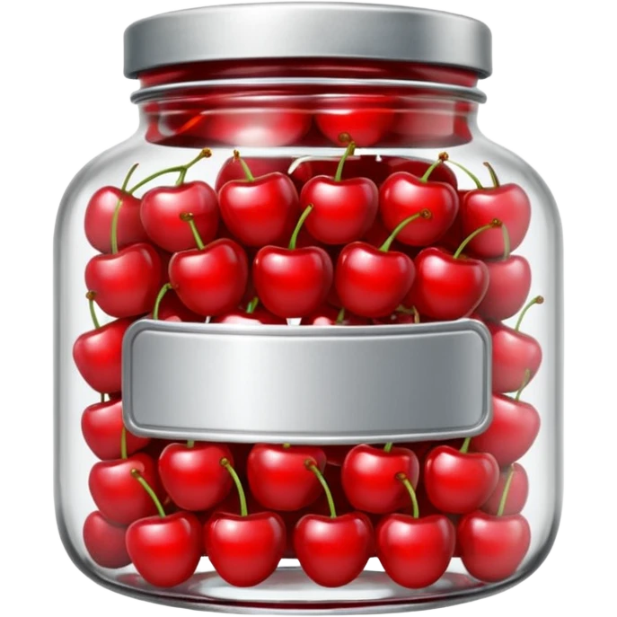 Realistic glass jar with silver metallic lid filled with maraschino cherries inside of it. emoji