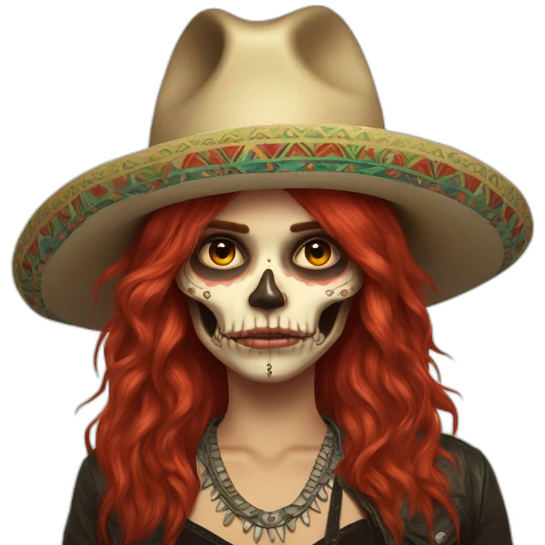 Full bosta Skull girl mexican red hair Sombrero indie rock emoji