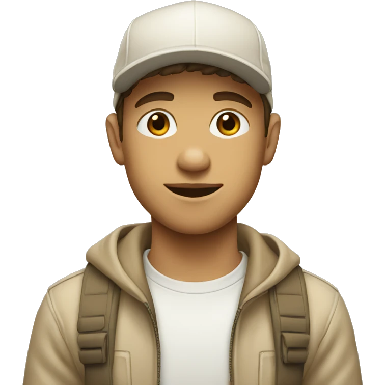 "Young man, white with  wearing a beige cap." emoji