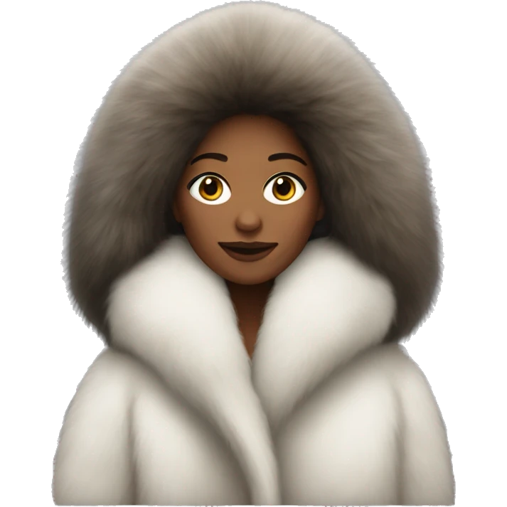 White brunette woman in giant fur coat emoji