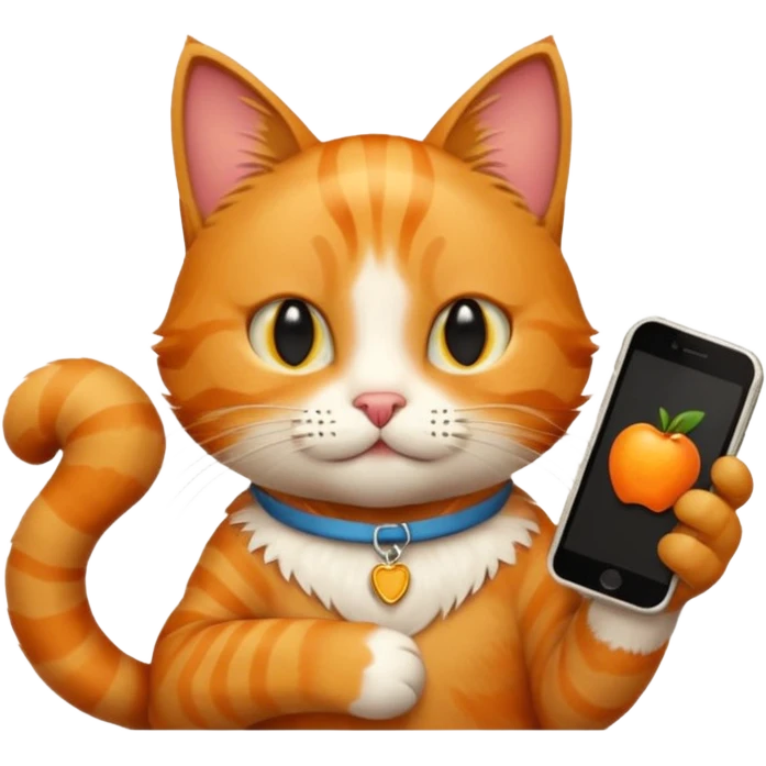 cat holding an iPhone, apple style emoji emoji