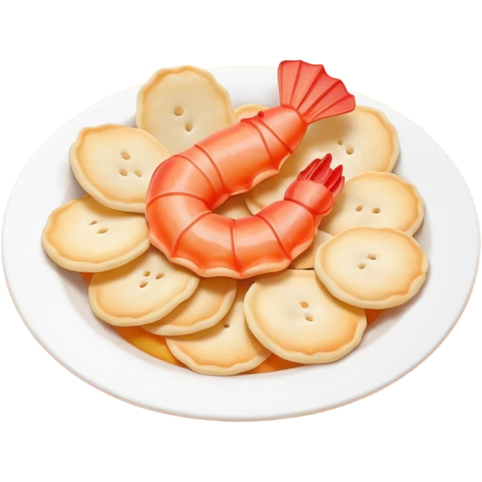 surreal prawn crackers emoji with dreamlike features such as melting shapes, floating crackers, and impossible colors emoji
