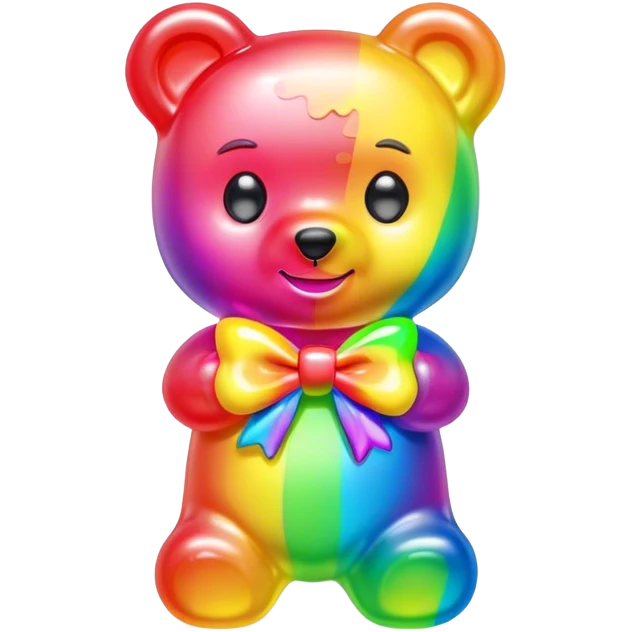 A neon rainbow girl gummy bear with bow emoji