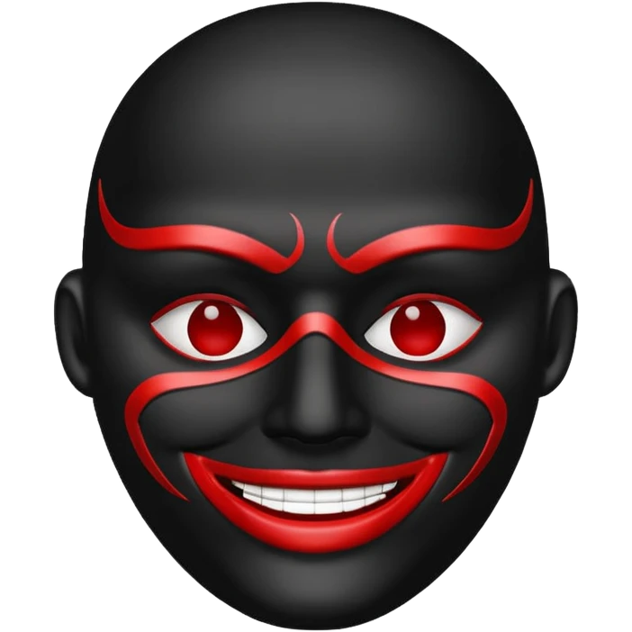 Black mask with red lines around the mouth like it's smiling emoji