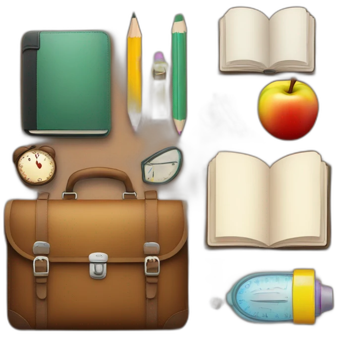 School things in a briefcase. Books, notebooks, pencil case emoji