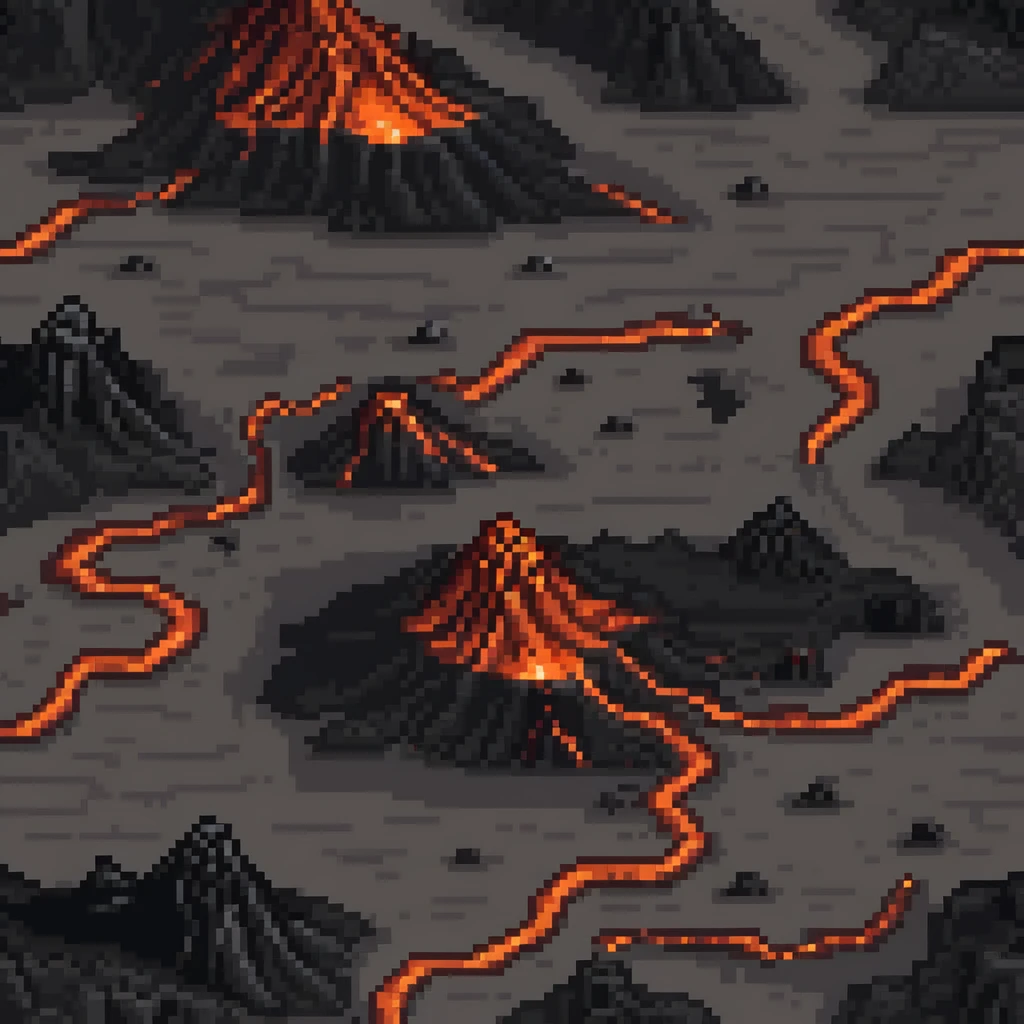 Volcanic wasteland with lava rivers and obsidian formations emoji