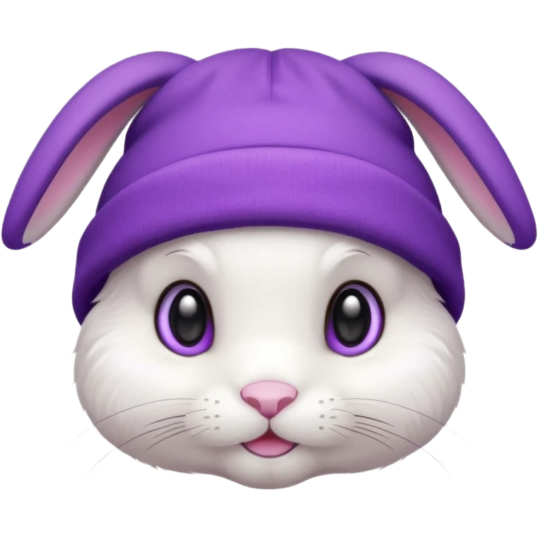 white Bunny wear a purrple benie hat emoji