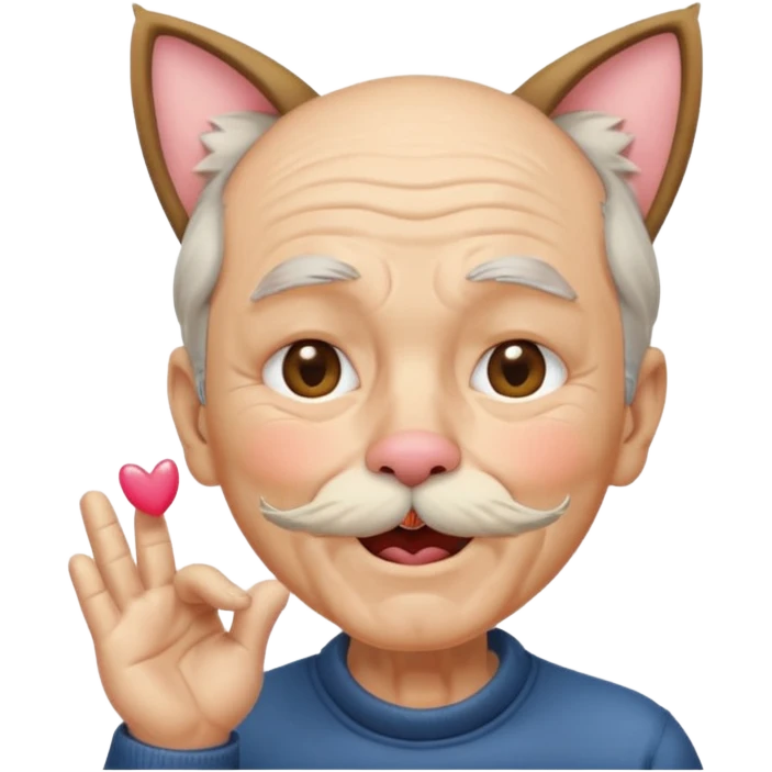 고양이귀가 달리고 윙크를 하며 뽀뽀를 날리는 할아버지 emoji