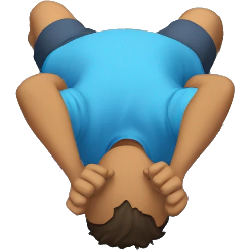 Man is face on the ground looking exhausted, wearing a blue shirt, puddle surrounding his body. emoji