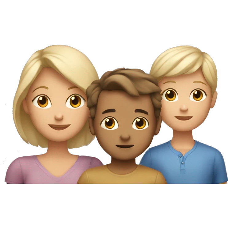 Blonde Mom with Brown eyes holds her 7 year old boy and 3 year old girl the Kids are Brown hair and Brown eyes emoji