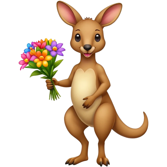 Full body kangaroo with tongue out holding bouquet of flowers  emoji