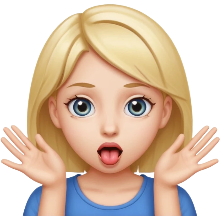 A girl with her tounge out and wide eyes with her hands at the side of her head as if she’s opening, spreading towards the camera emoji