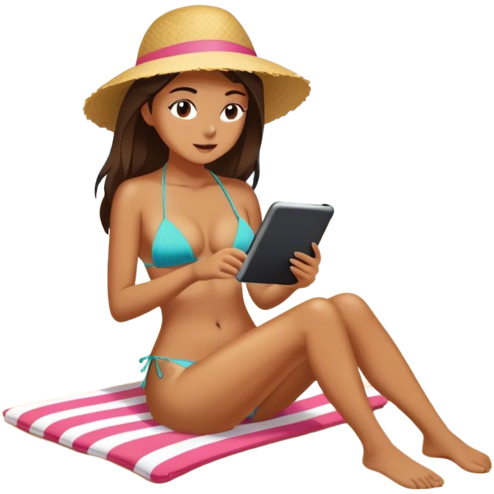 Girl tanning on beach with kindle emoji