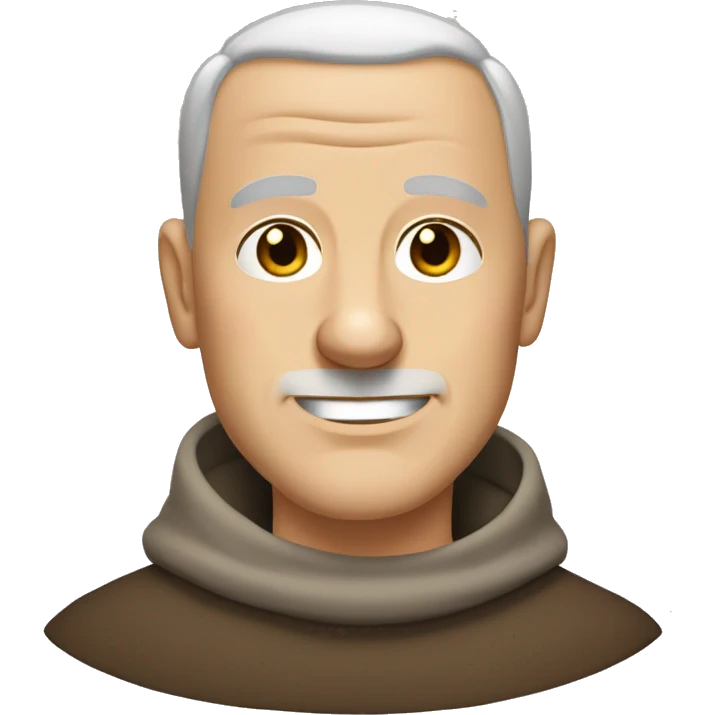 A middle-aged white male friar with a grizzled appearance, buzz cut, no facial hair, and a square jaw. emoji