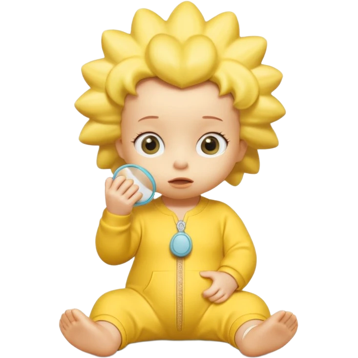 A 3D cartoon baby character entirely yellow, styled like Maggie Simpson, with pacifier, yellow onesie, big eyes, smooth shading, Memoji-style rendering, consistent with other yellow Simpsons characters. emoji