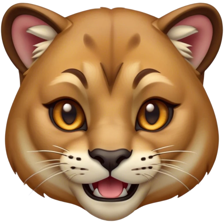 Cinematic Comical Cougar Portrait Emoji, Head tilted dramatically with an exaggeratedly amused expression, featuring a striking tawny Fur with bold dark accents and wide, expressive amber eyes filled with playful disbelief, Simplified yet hilariously expressive features, highly detailed, glowing with a slightly sassy glow, high shine, dramatic yet playful, stylized with an air of cheeky wilderness mischief, bright and endearing, soft glowing outline, capturing the essence of a spirited and over-the-top cougar, so meme-worthy it feels like it could pounce its way into internet fame instantly! emoji