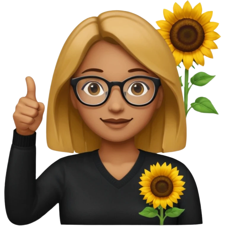Make my biology teacher shes light brown, wears glasses, female, fat, all black sweater down and sunflower shirt under and make her give 1 thumbs up emoji