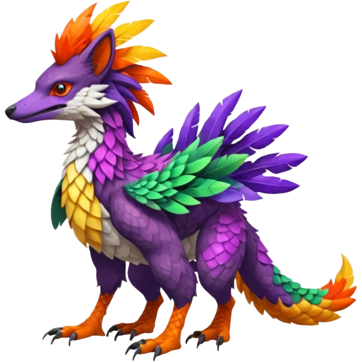 Colorful Fruity Warm-colored Tropical Exotic Vernid-Sergal-Trico-Silvally-Nargacuga-fusion-hybrid-animal-creature, full body emoji