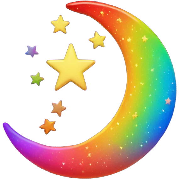 Neon rainbow crescent moon with stars  emoji