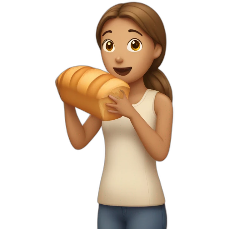 girl smelling loaf of bread emoji