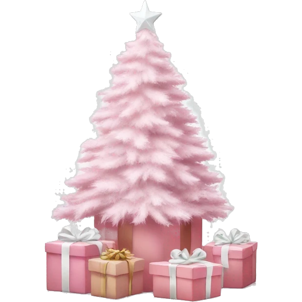 Light pink Christmas gifts under a white Christmas tree  emoji