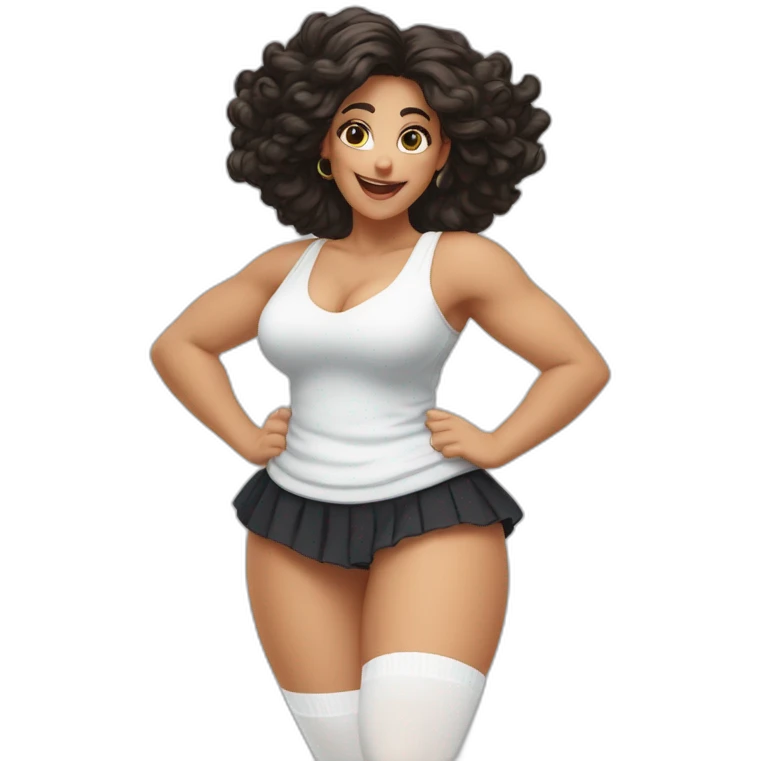 full-body-caucasian-curvy-beauty-jumping-short-black-skirt-back-and-front-views-strong-wind-white-knickers-long-white-socks emoji
