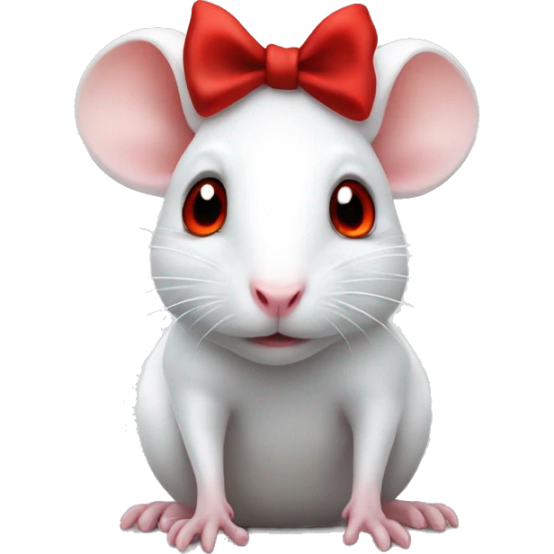Cute white rat with red eyes wearing a black bow emoji