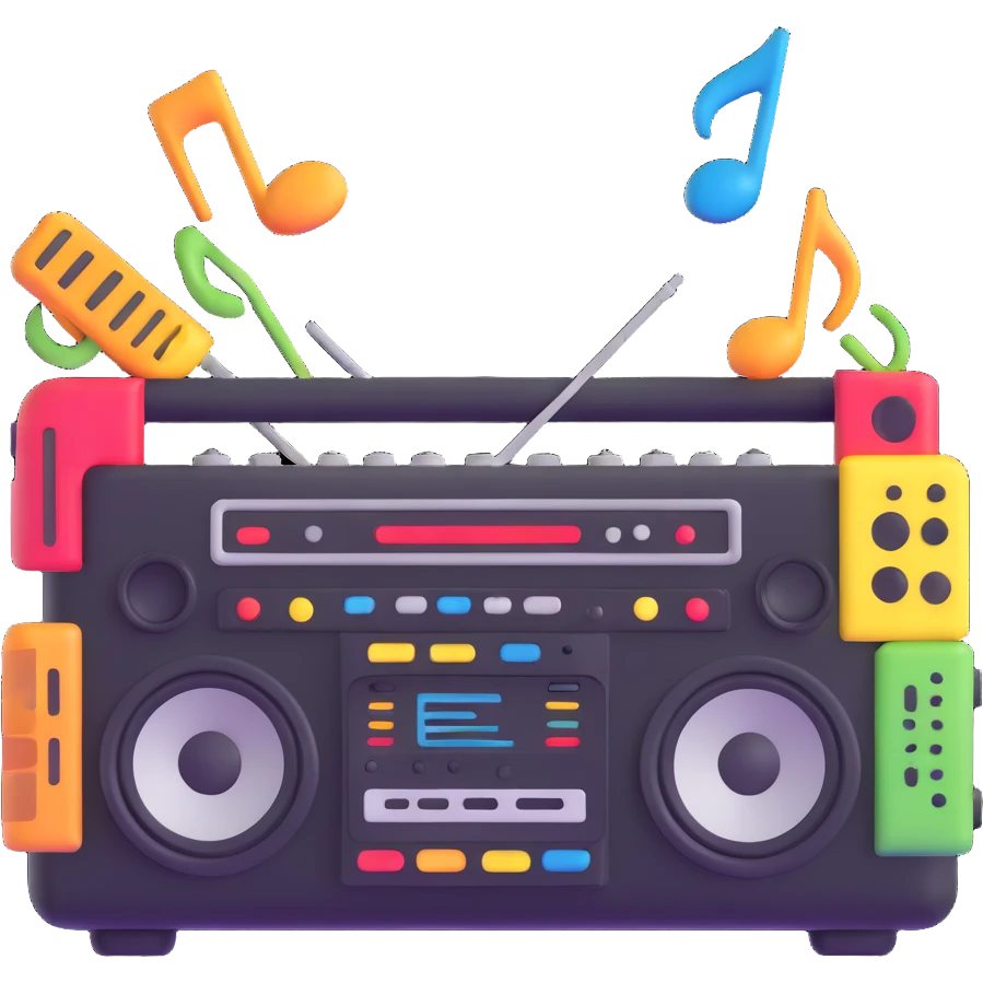 boombox with musical elements emoji