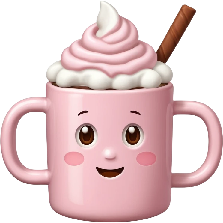 light pink mug with hot chocolate and marshmallows realistic emoji