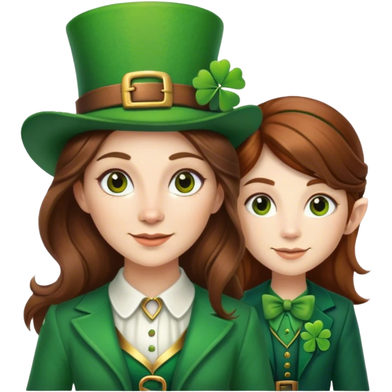 👩 Caucasian with brown hair and leprechaun emoji