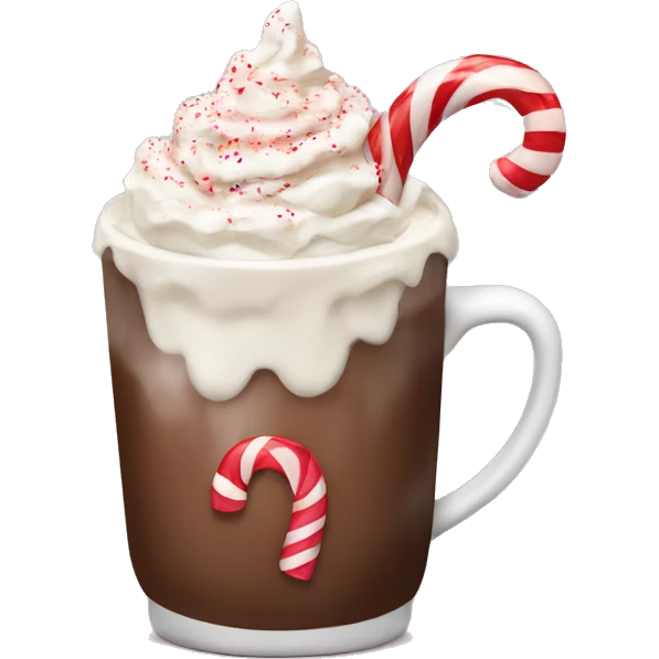 Hot cocoa with cream and candy cane emoji