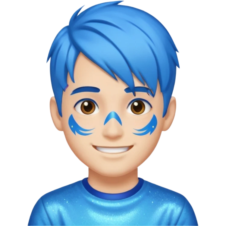 glitter blue gamer boy happy blue hair emoji